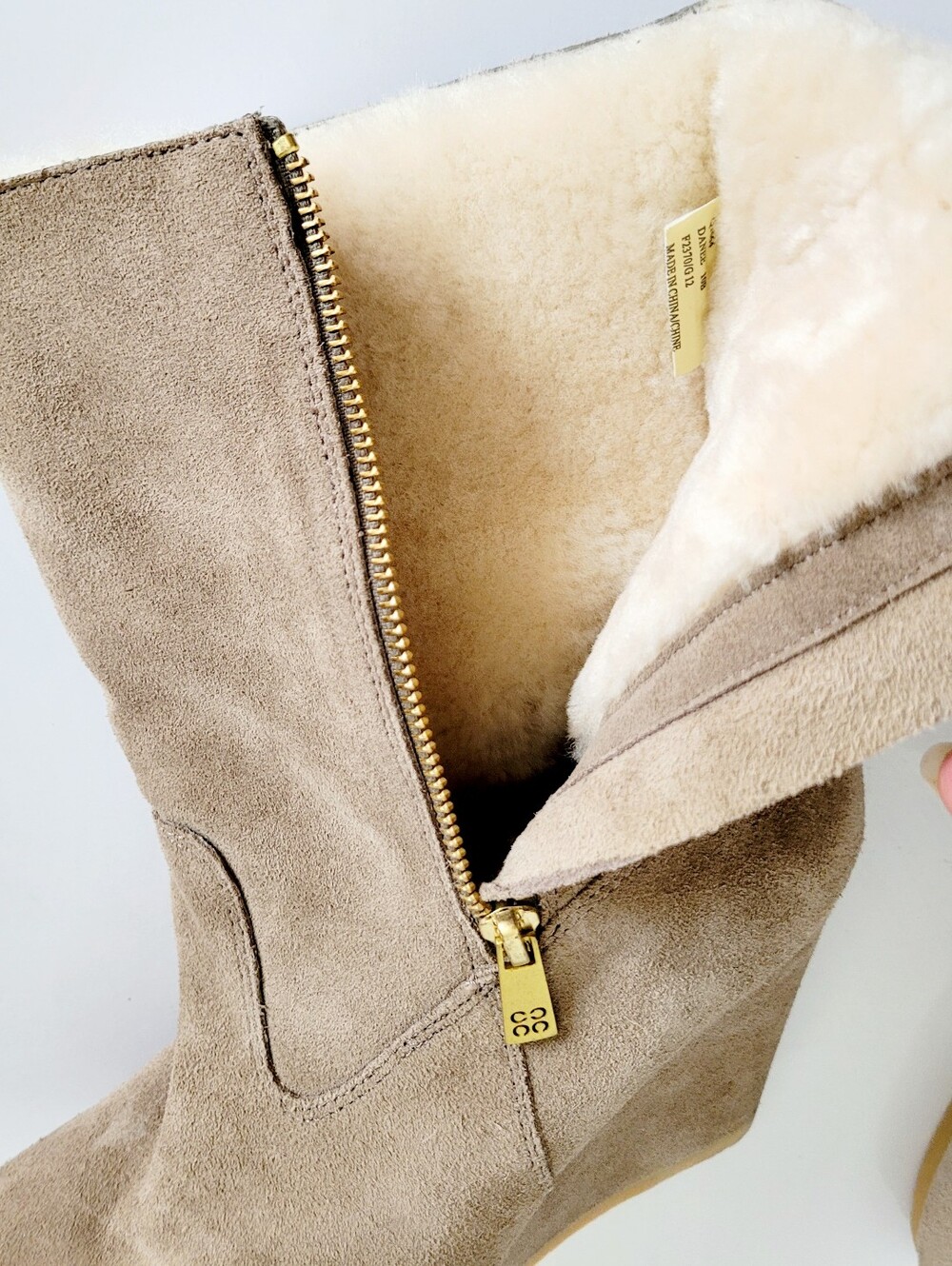 Coach Danee Taupe Suede Shearling Wedge Ankle Boots with Side Zip 10 - Picture 6 of 16